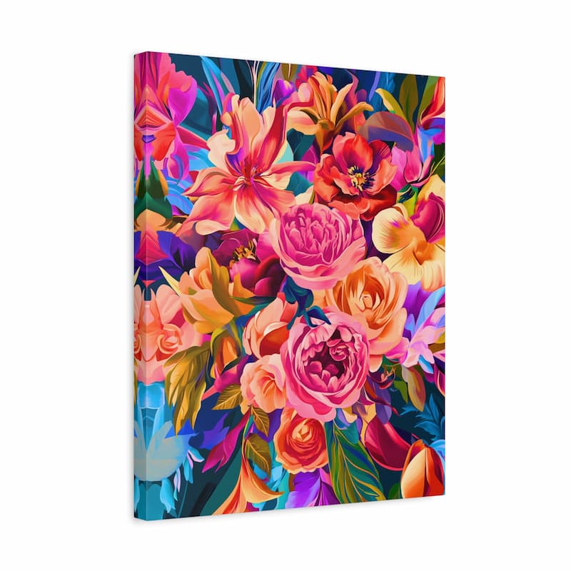 Canvas print with a vibrant floral design on a white background