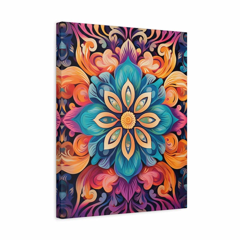 Colorful floral design on a canvas with a white background