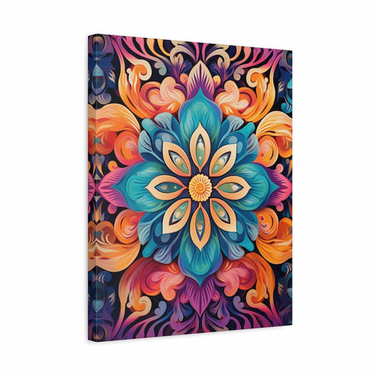 Colorful floral design on a canvas with a white background