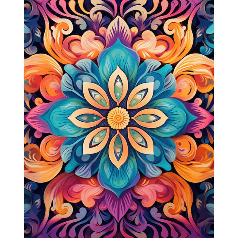 Colorful mandala design with vibrant colors on a dark background