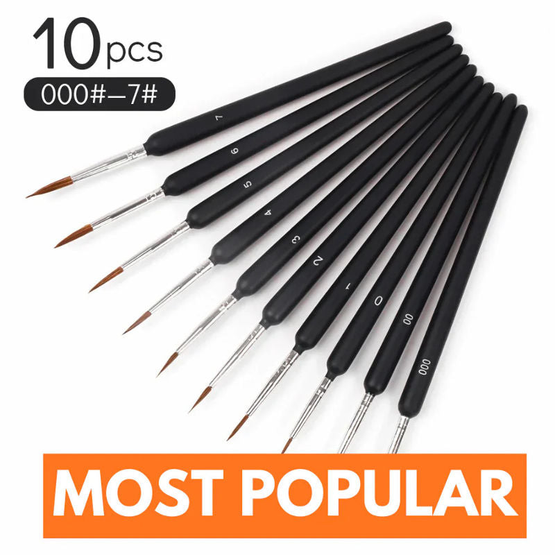 Set of 10 black painting brushes with size markings on a white background, labeled 'Most Popular'.