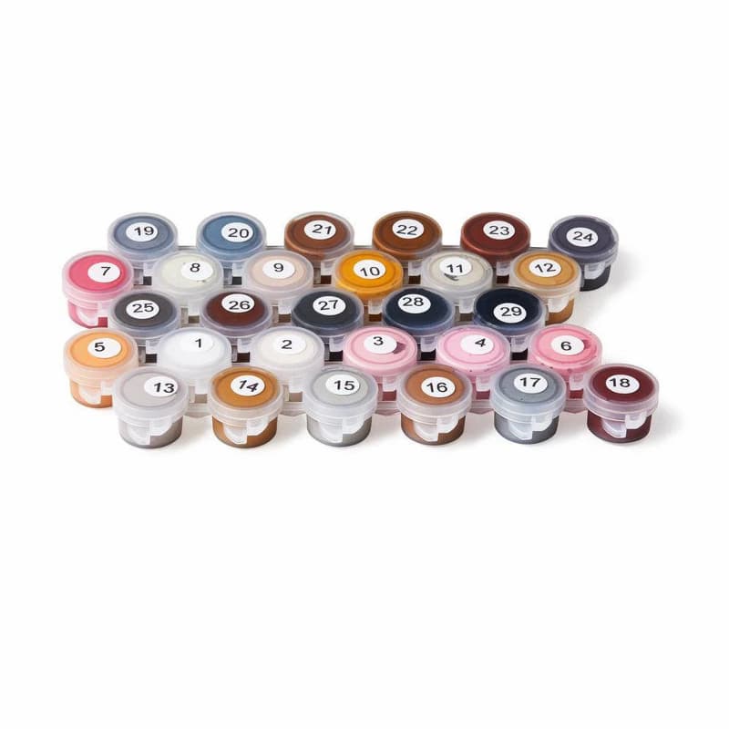 Set of small paint pot containers with numbers on a white background