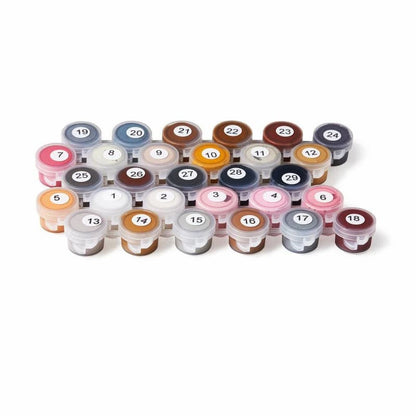 Set of small paint pot containers with numbers on a white background