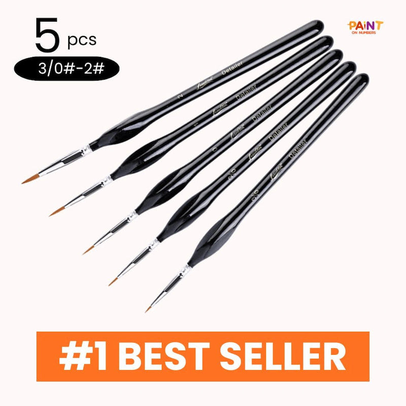 Complete set of 5 premium micro detail brushes for paint by numbers with black ergonomic triangular handles