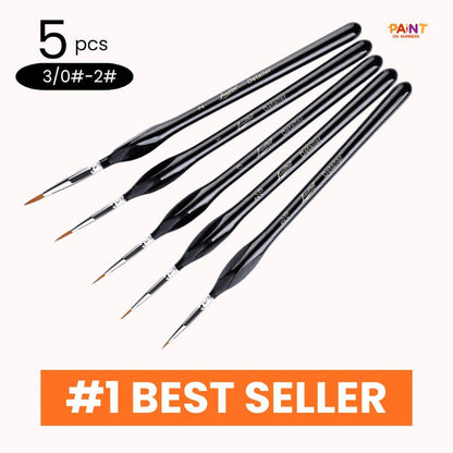 Complete set of 5 premium micro detail brushes for paint by numbers with black ergonomic triangular handles