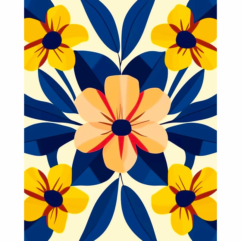 Pattern of blue and yellow flowers on a beige background
