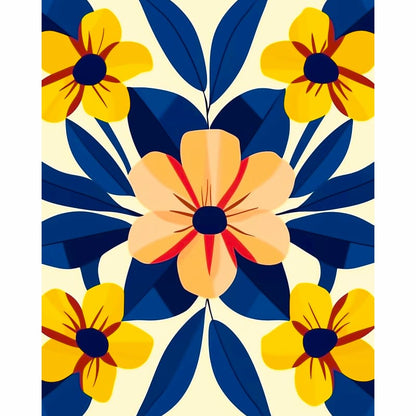 Pattern of blue and yellow flowers on a beige background