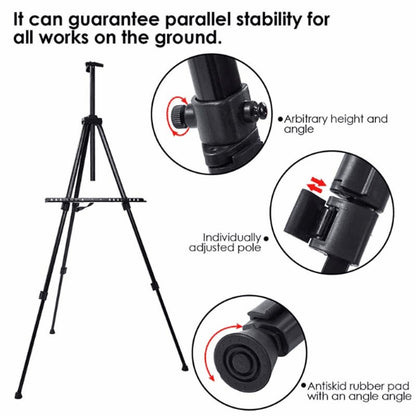 Black tripod with adjustable features on a white background
