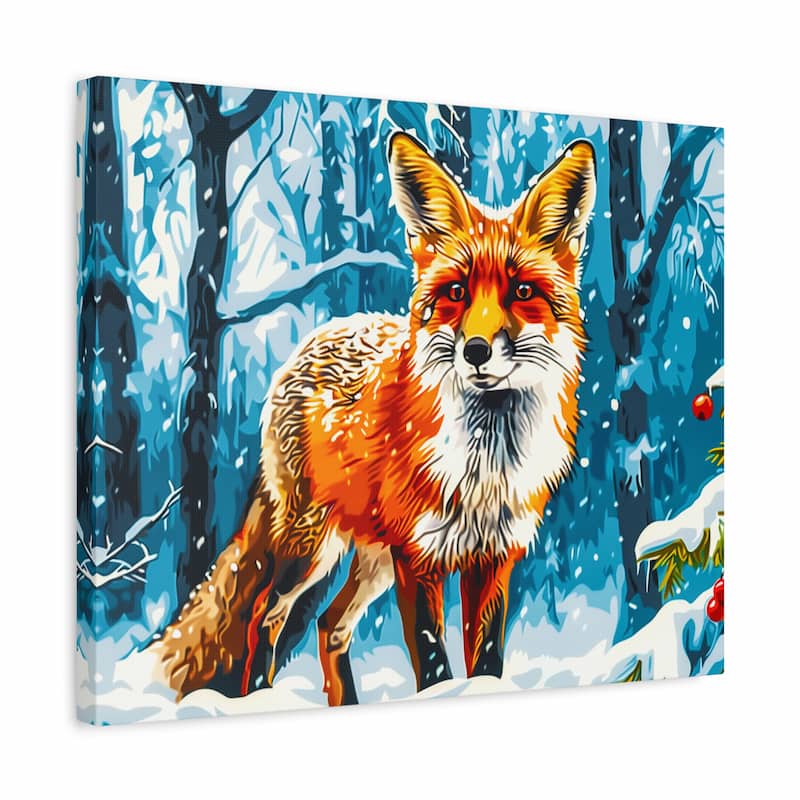 Painting of a fox in a snowy forest