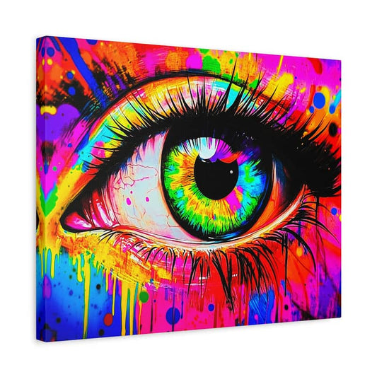 Colorful abstract painting of a stylized eye with vibrant colors on a white background