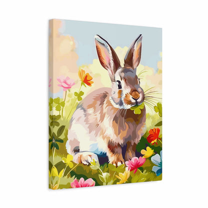 Canvas print of a rabbit in a garden with flowers