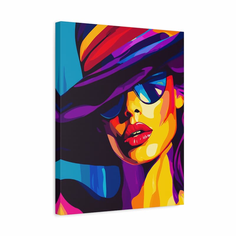 Colorful abstract painting of a woman's face on a white background