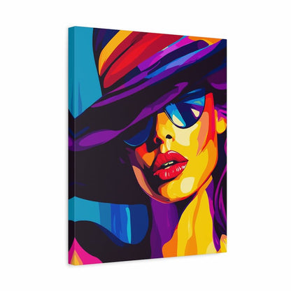 Colorful abstract painting of a woman's face on a white background